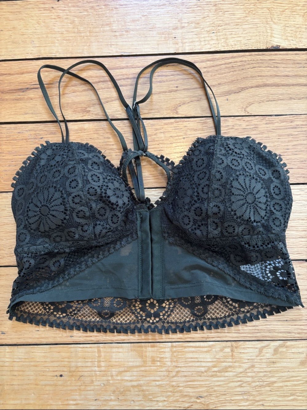 aerie Green Lace Longline Bralette with Floral Crochet